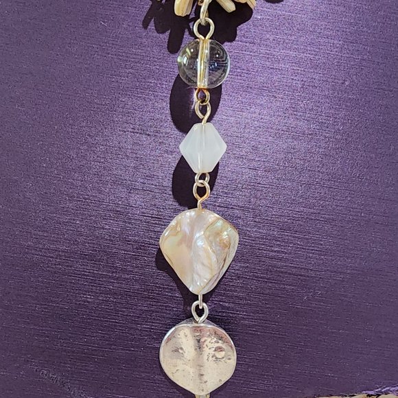 Abalone Shell Clear Glass Bead and White Bead Y Lariat Style Gold Necklace - Picture 3 of 12